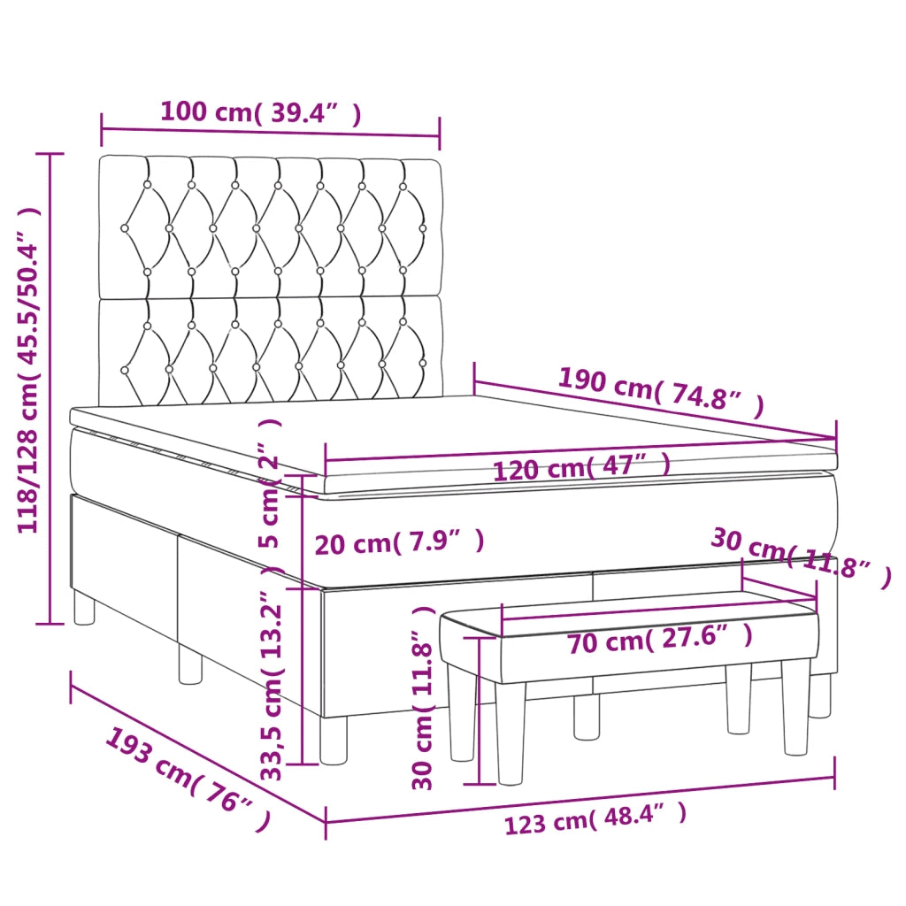 vidaXL Giroletto a Molle con Materasso Crema 120x190 cm in Tessuto