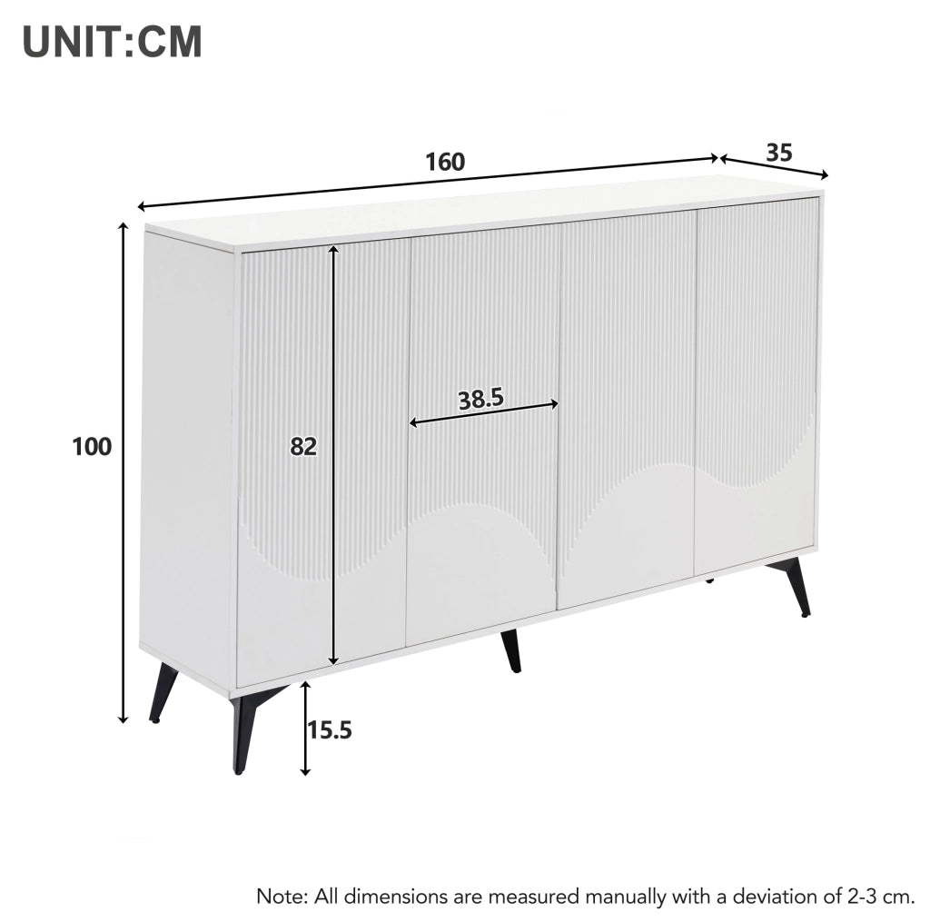 Credenza 160x35x100 cm con 4 ante e ripiani regolabili; bianco