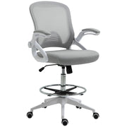 Sedia da ufficio ergonomica con braccioli ribaltabili; anello poggiapiedi; oscillazione e rete grigio chiaro