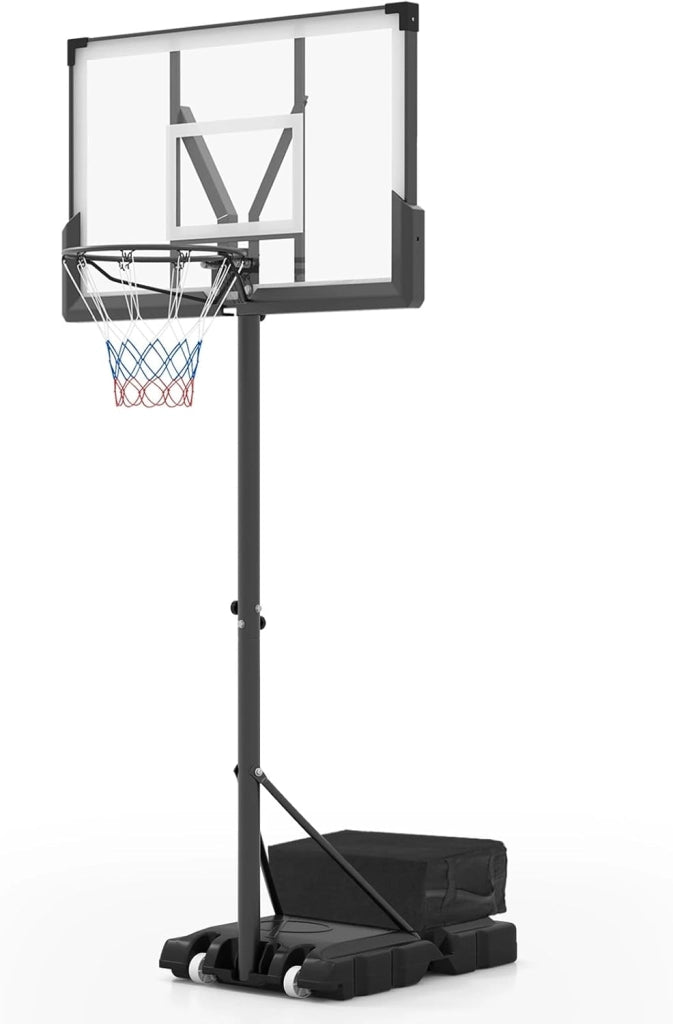 Canestro da Basket Regolabile 160-305 cm in Altezza per Adulti, Canestro con Piantana a Ruote, Canestro con Asta e Base Riempibile per Interno ed Esterno, Nero
