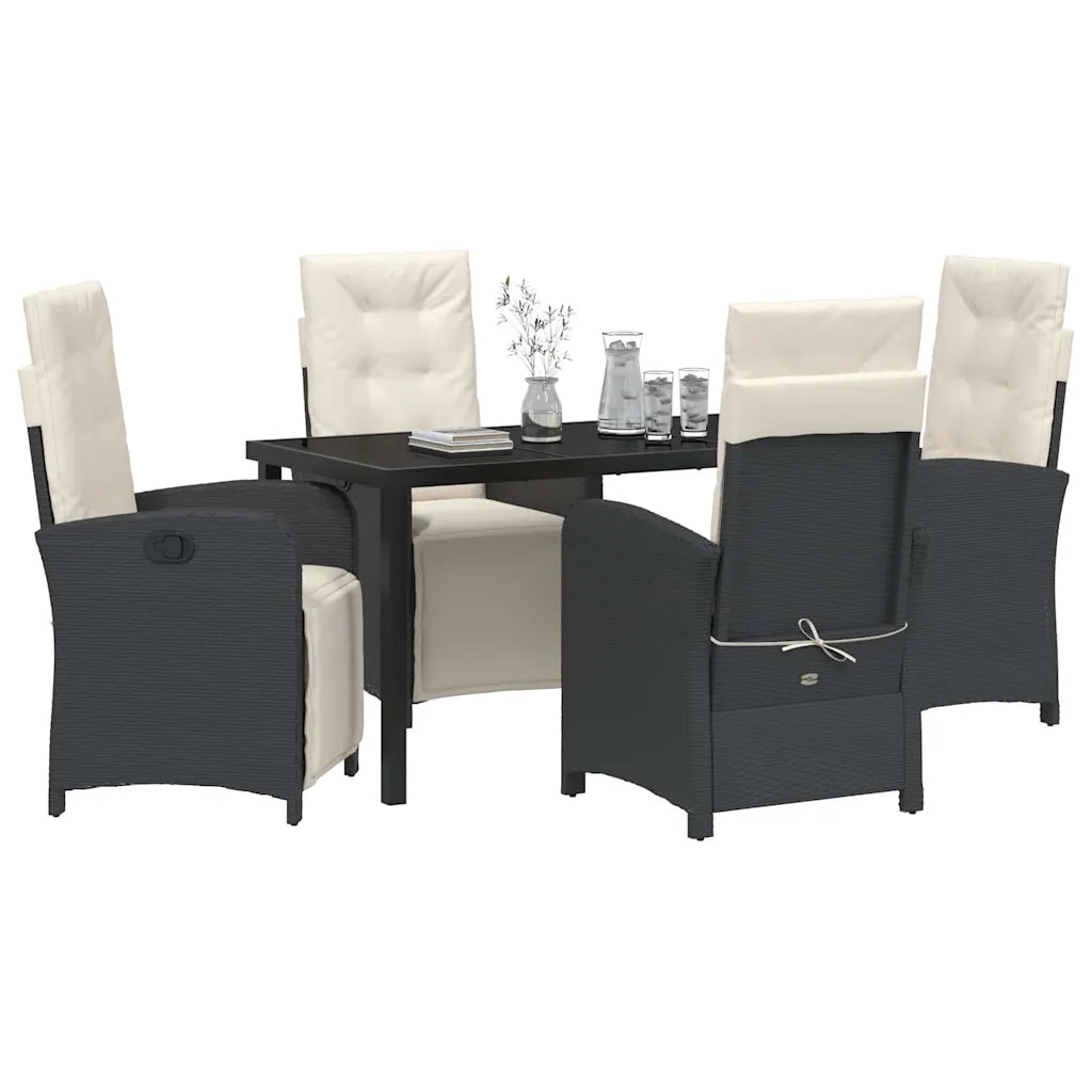 Set da Pranzo per Giardino con cuscino 5 pcs Nero polyrattan 3380304