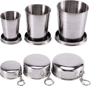 Tazza da Campeggio 3 Pezzi - Tazza Telescopica in Acciaio Inox 75ml/150ml/250ml - Tazza Portatile per Picnic Escursioni Tazza da Viaggio in Silicone Pieghevole
