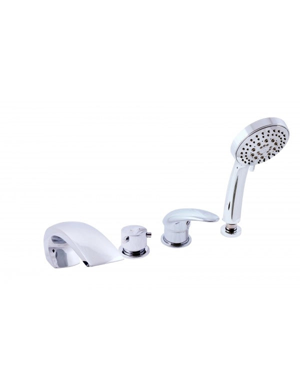 DUNAJ Miscelatore vasca a cascata 4 fori con deviatore in ottone cromato