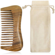 Kam da Spazzola per Capelli in Legno di Sandalo Naturale - 12 cm - Spazzola con Denti Larghi - Tasca di Riposo - Antistatica - Adatta a tutti i Tipi di Capelli - Spazzola per Capelli in Legno