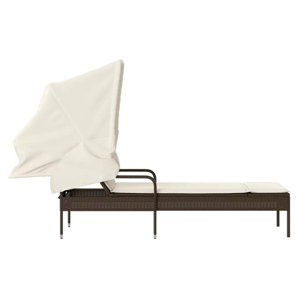 Lettino Prendisole con Baldacchino Marrone in Polyrattan 368189
