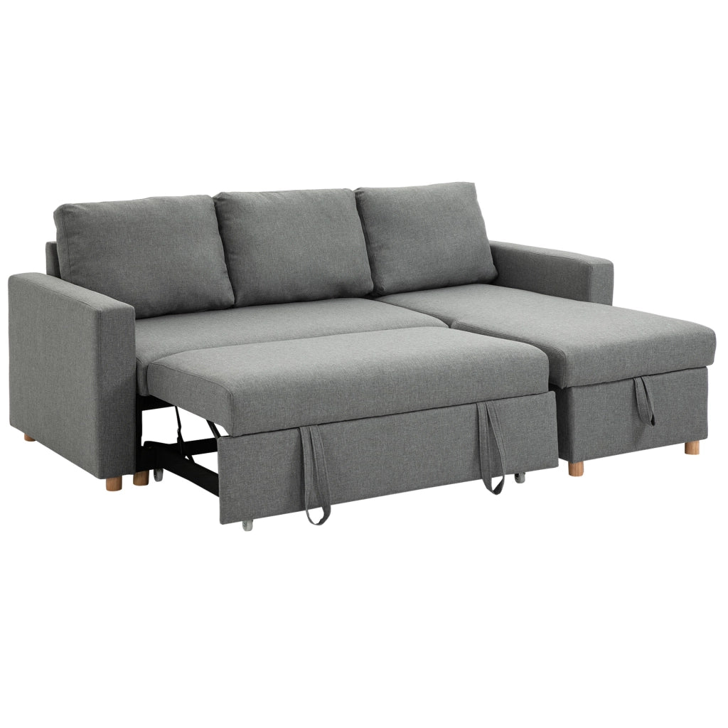 Divano Angolare Letto 3 Posti con Meridienne Reversibile e Contenitore ¨C Zephmum ¨C Tessuto Grigio
