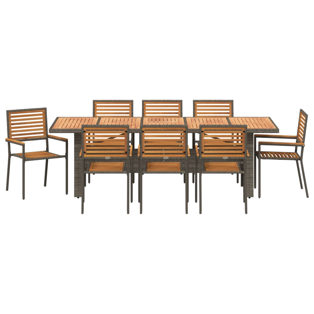 Set da Pranzo da Giardino  da 9 Pezzi Grigio Polyrattan Acciaio