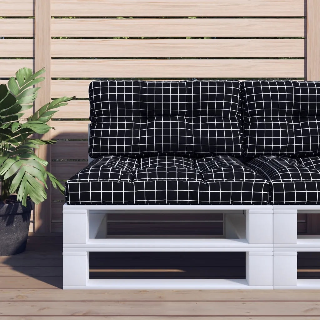 Cuscini per Pallet 2 pz Neri Motivo a Quadri Tessuto 360705