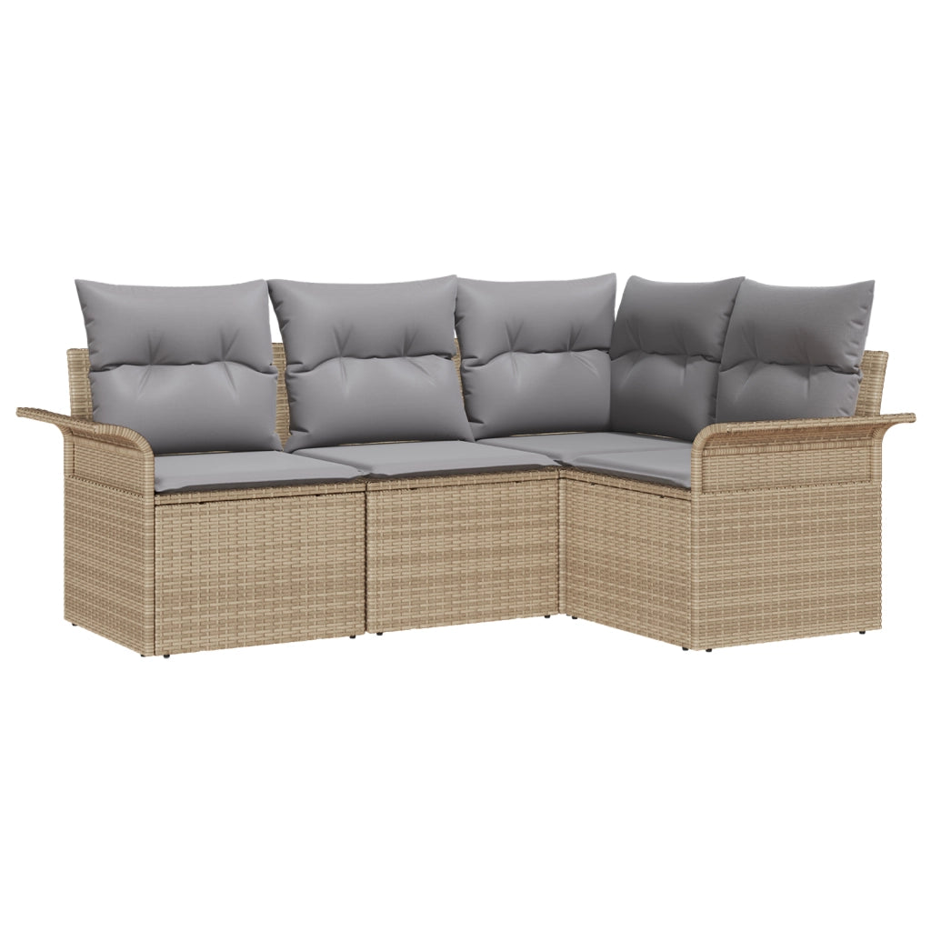 Set Divano da Giardino in 4 Pezzi con Cuscini Beige in Rattan Polietilene