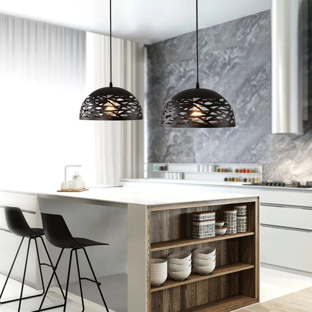 Lampadario sospeso a campana cupola luce led E27 in metallo nero o bianco moderno