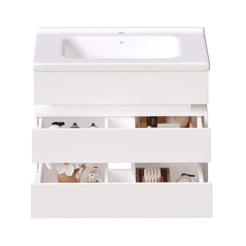 Mobile Bagno Sospeso con LED e Lavabo in Ceramica ¨C Xylo ¨C Bianco, Cassetti Soft-Close