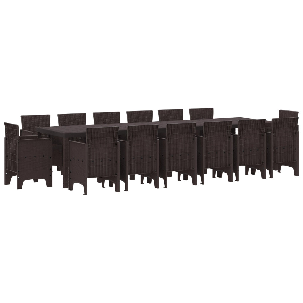 Set da Pranzo da Giardino da 15 Pezzi Marrone Polyrattan