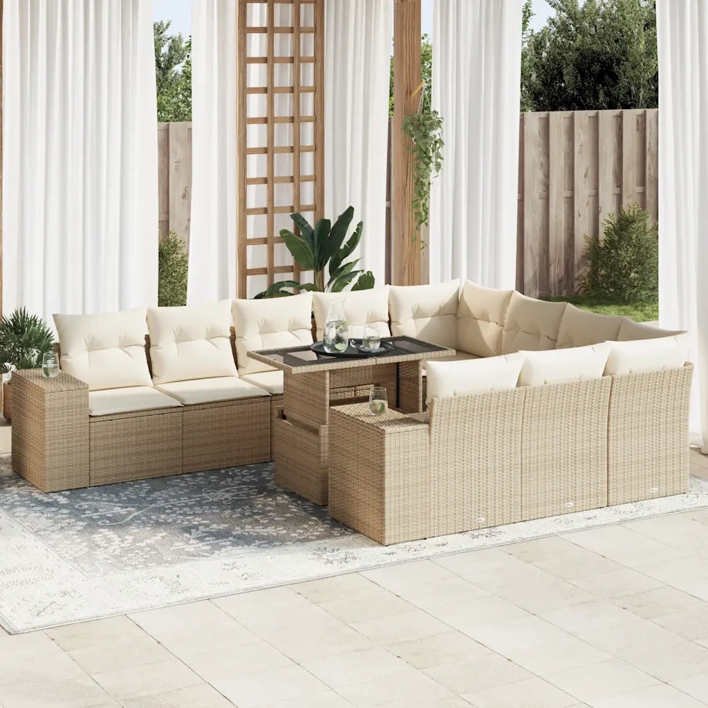 Set Divani da Giardino 11 pz con Cuscini Beige in Polyrattan 3326869