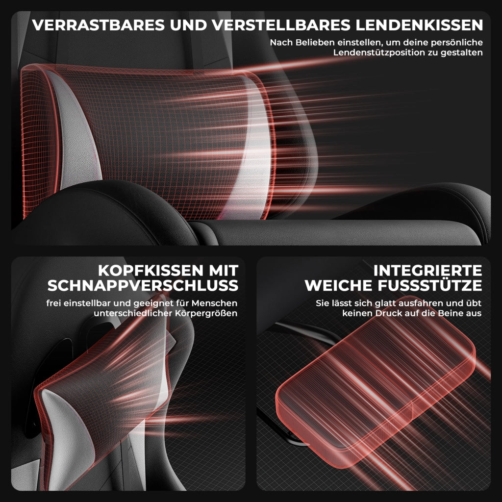 Sedia da ufficio gaming ergonomica con poggiatesta supporto lombare braccioli sincronizzati in PVC nero bianco