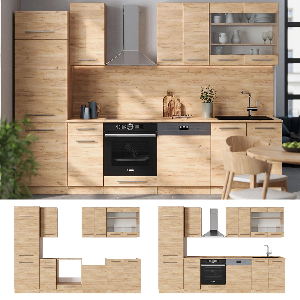 Cucina componibile Fame-Line Rovere dorato/Rovere dorato 300 cm, PL Marmo Vicco