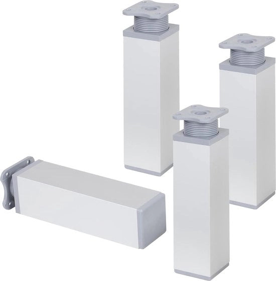 Supporti per mobili regolabili - quadrati - set da 4 - 40x40x150 mm - alluminio/argento - piatto di montaggio - cassetti carrello pannelli