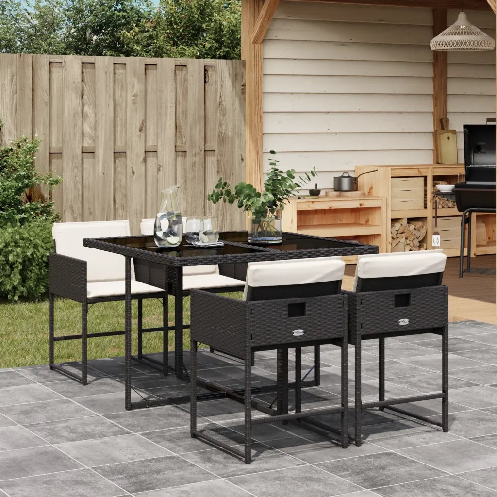 Set da Pranzo da Giardino 5 pz | Set Salotto da Giardino Nero con Cuscini in Polyrattan