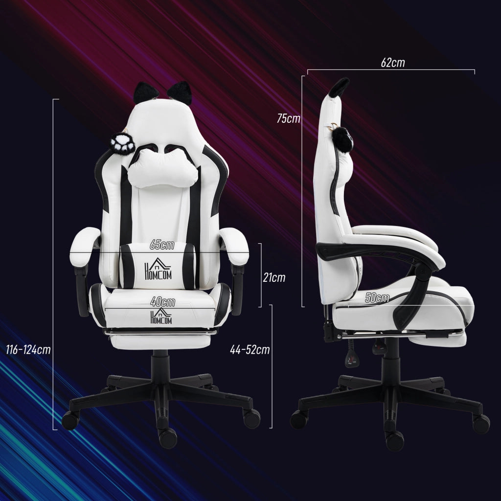 Poltrona gaming ergonomica con orecchie ¨C zephmum ¨C bianco 65x62x124 cm