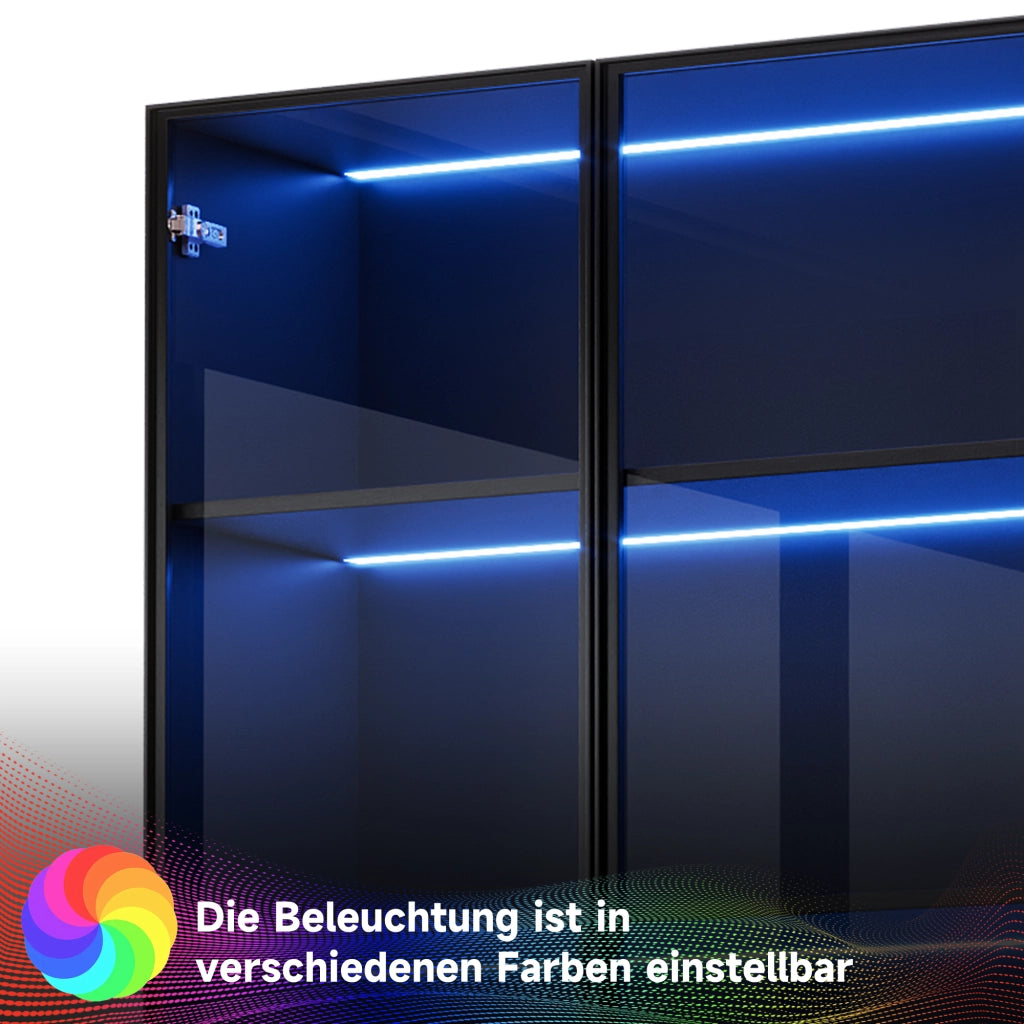 VETRINA LED 60x40x160 cm Nera in Pannello di truciolare e Vetro con 2 Cassetti