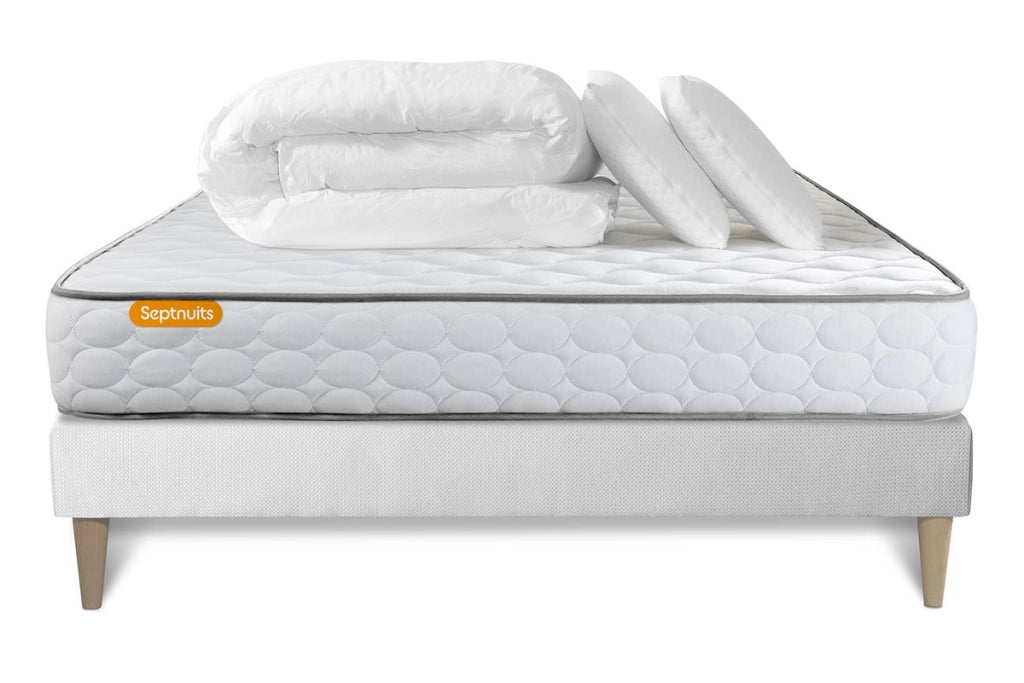 Pacchetto letto completo - Materasso 140x200cm + Box spring con doghe (kit) + 2 cuscini + Piumino - Memo