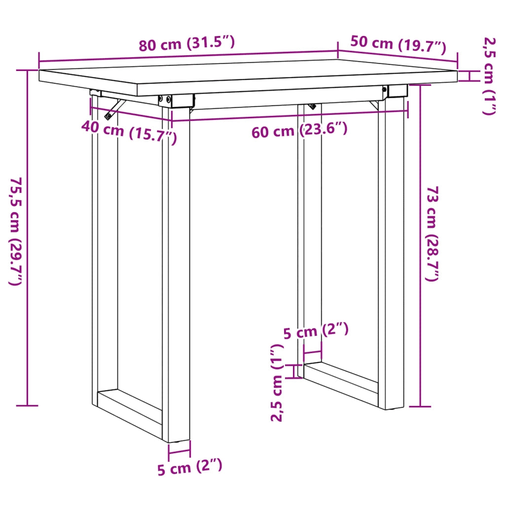 Tavolo da Pranzo Telaio a O 80x50x75,5 cm Legno Pino e Acciaio