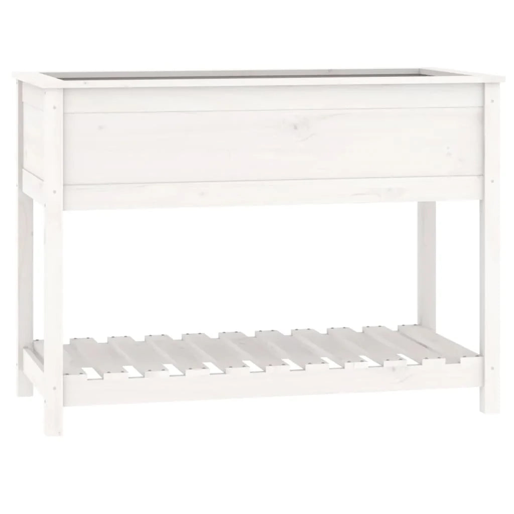 Fioriera rialzata per piante fiori patio giardino con ripiano 111,5 x 54 x 81 cm legno massello di pino bianco 02_0038386
