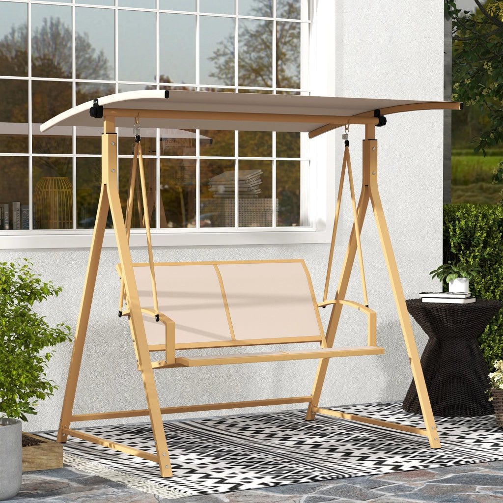 Altalena da Giardino 2 Posti con Tenda ¨C zephmum ¨C Caqui 160x112x162 cm