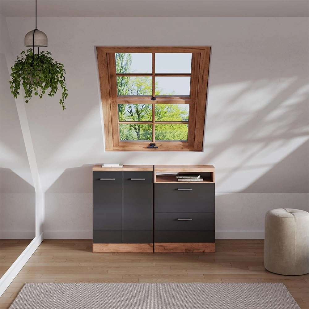 Set di mobili sottotetto Rion, Antracite lucido, 120 cm Set di 2 carcasse armadio profondità 60 cm, adatto per il salvaspazio sotto tetti spioventi