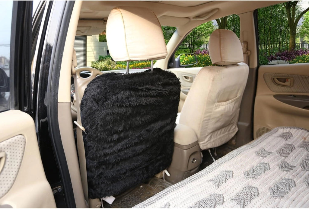 Coprisedili Anteriori per Auto Macchina Universali Seat Cover Protezioni Sedili della Macchina in Pelliccia di Agnello Nero 2 Pezzi