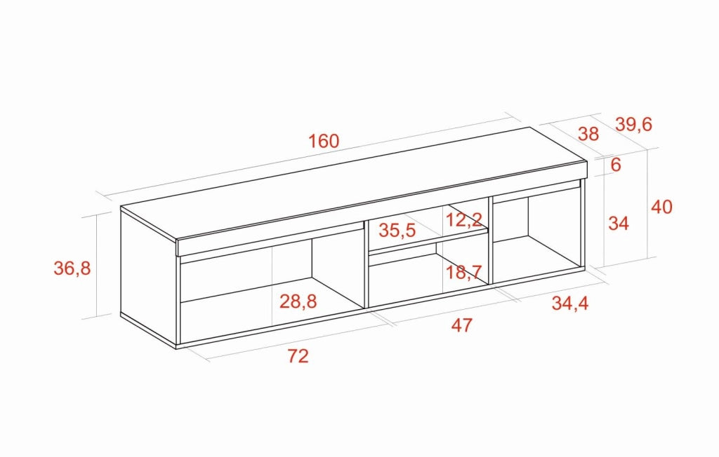 Mobile TV mod NATURALE , 160x40x41cm, colore Rovere e Nero, 2 porte e 2 comparti RF891
