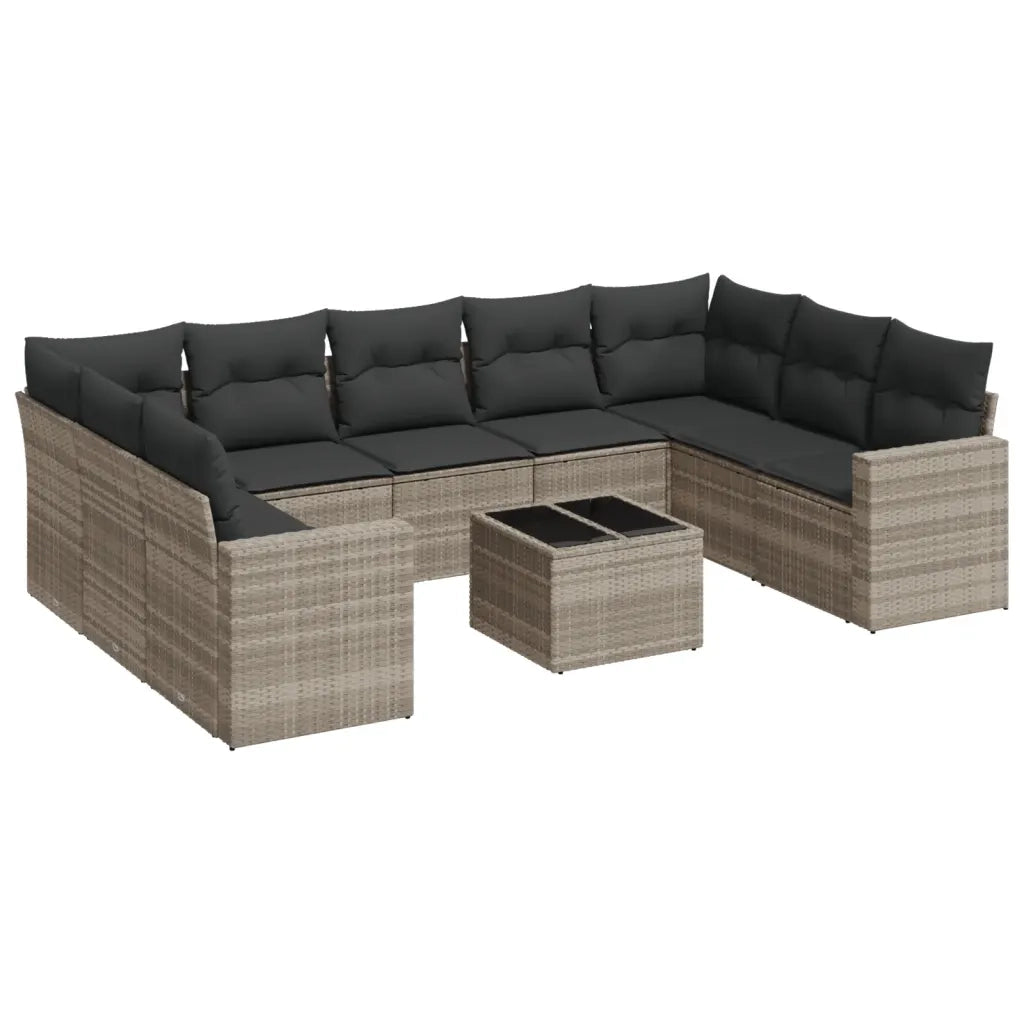 Set Divano Giardino 10 pz con Cuscini Grigio Chiaro Polyrattan 3219402