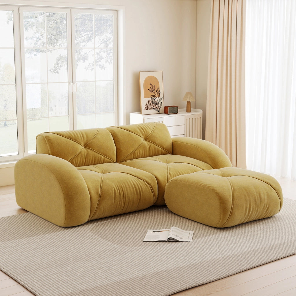Divano modulare senza telaio in chenille giallo