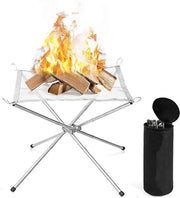 Fuoco Esterno da Campeggio con Borsa da Trasporto - Reticolo di Acciaio Inossidabile Pieghevole e Supporto per Campeggio, Giardino, Giardino di Casa (22 * 22 Pollici Argento)