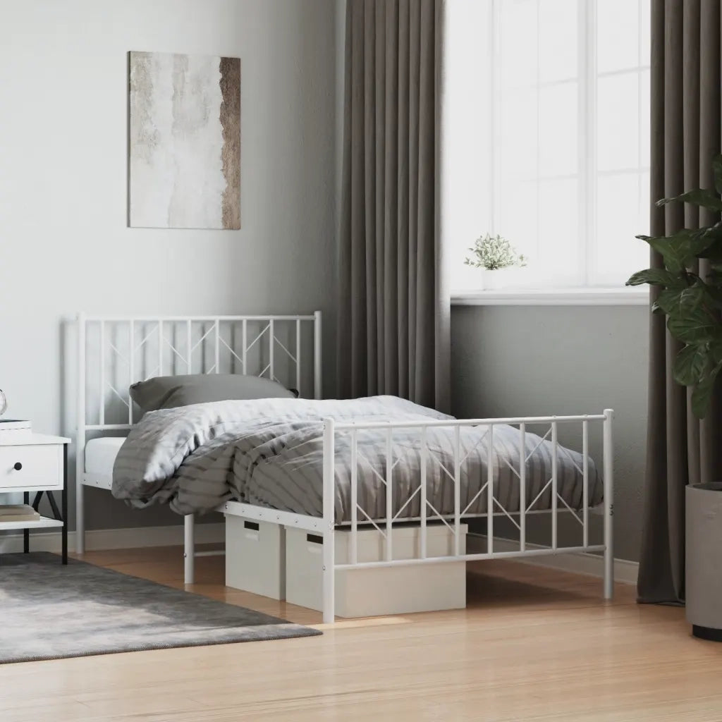 Letto singolo | Letto per adulti | Giroletto con Testiera e Pediera Metallo Bianco 100x190 cm
