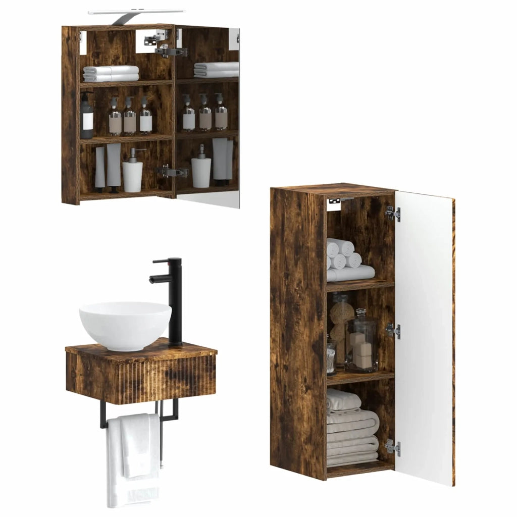 Set di Armadi da Bagno 4 pcs Rovere Fumo 40 x 10,5 x 60,5 cm 3407363