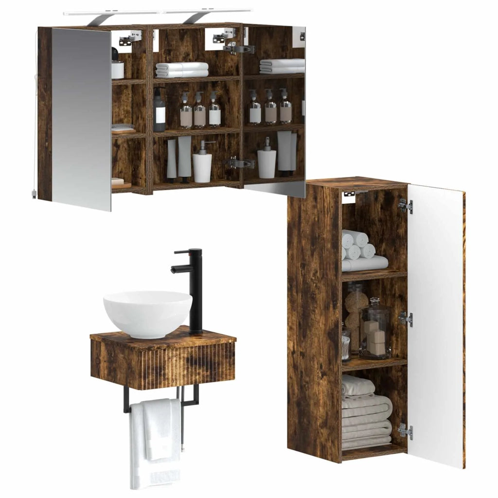Set di Armadi da Bagno 4 pz Rovere Fumo Legno ingegnerizzato 3407363