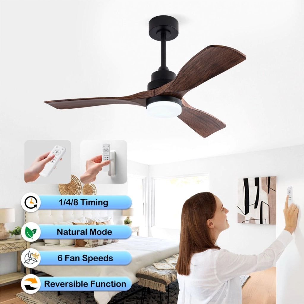 Ventilatore da soffitto bianco moderno 42 pollici con luce e telecomando, bestseller, design elegante, motore DC silenzioso reversibile