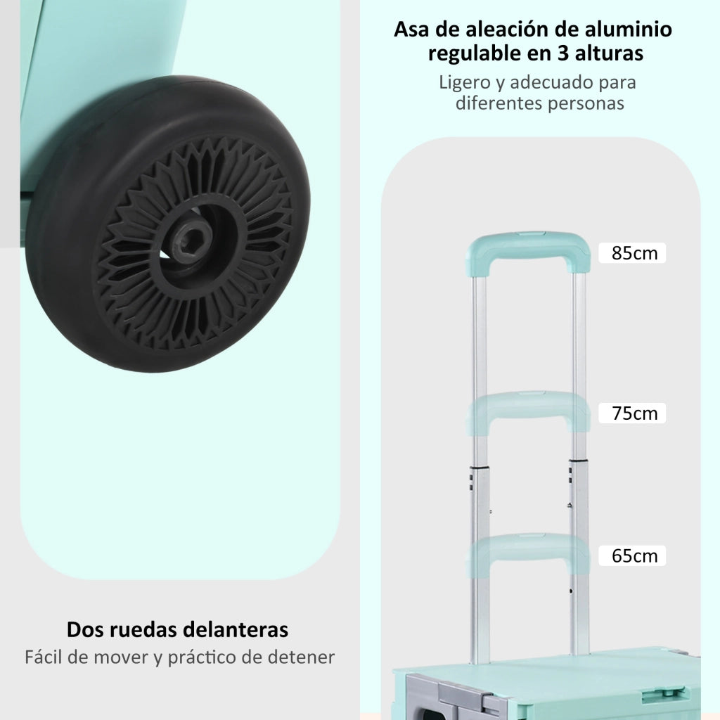 Carrello per Supermercato con 2 Ruote ¨C zephmum ¨C Verde 41.5x32.5x85 cm