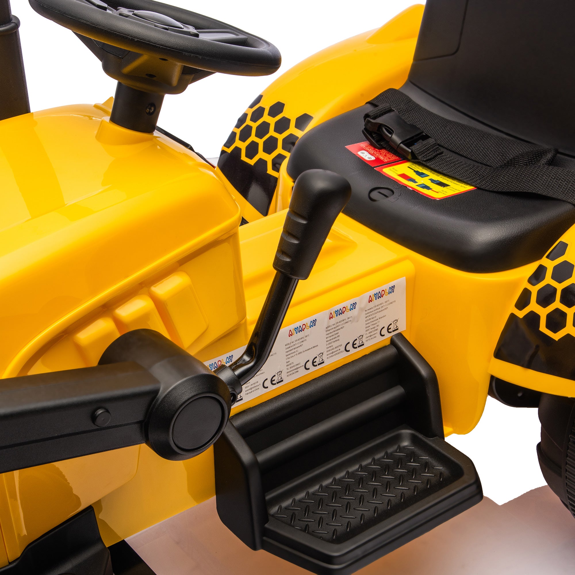 Escavatore per Bambini Elettrico 12V con Benna Rimorchio e Telecomando Età 3-8 Anni Giallo