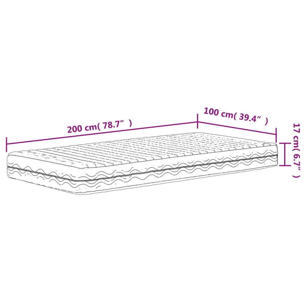 Materasso in Schiuma-Materasso per Letto Bianco 100x200 cm Durezza H2 H3