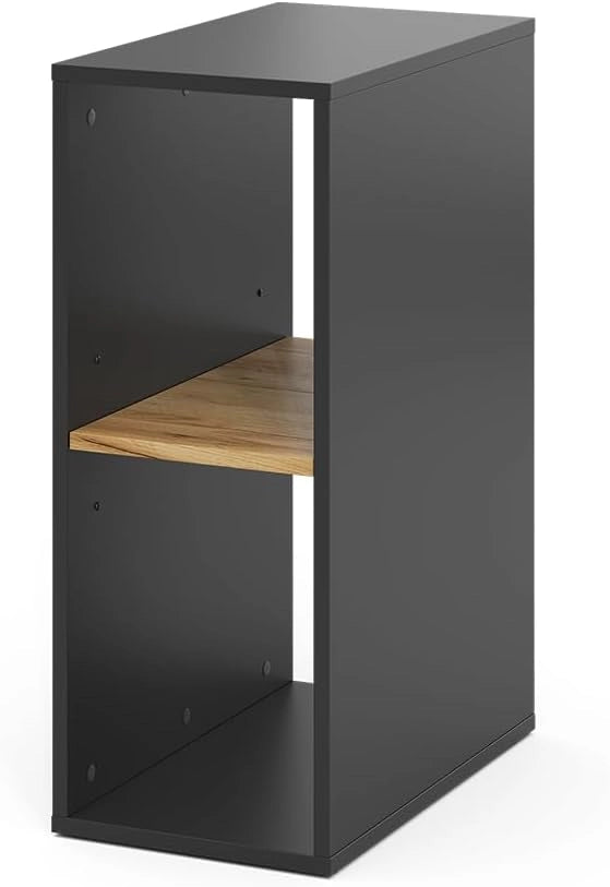 Mobiletto per PC Tomy, Antracite/quercia dorata, 28.5 x 50 cm 2 scomparti, con ruote e ripiano per accessori per computer