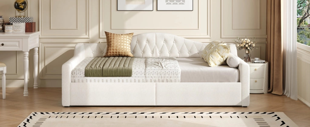 DESMIU Letto divano 140 × 200 cm 2 posti con contenitore, LED, senza materasso, beige