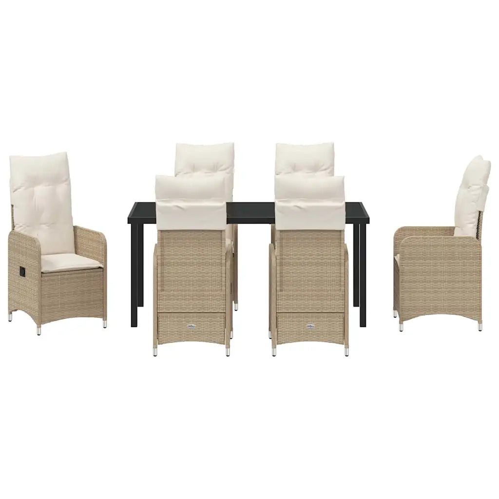 Set da Pranzo per Giardino con cuscino 7 pcs Beige polyrattan 3379657