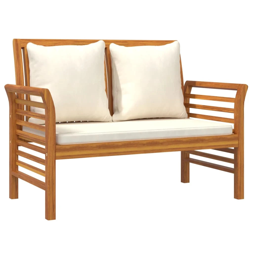 Panca da giardino mobili da giardino per esterni divano da terrazza con cuscini bianco crema 120 x 60 x 81 cm legno massello di acacia 02_0011117