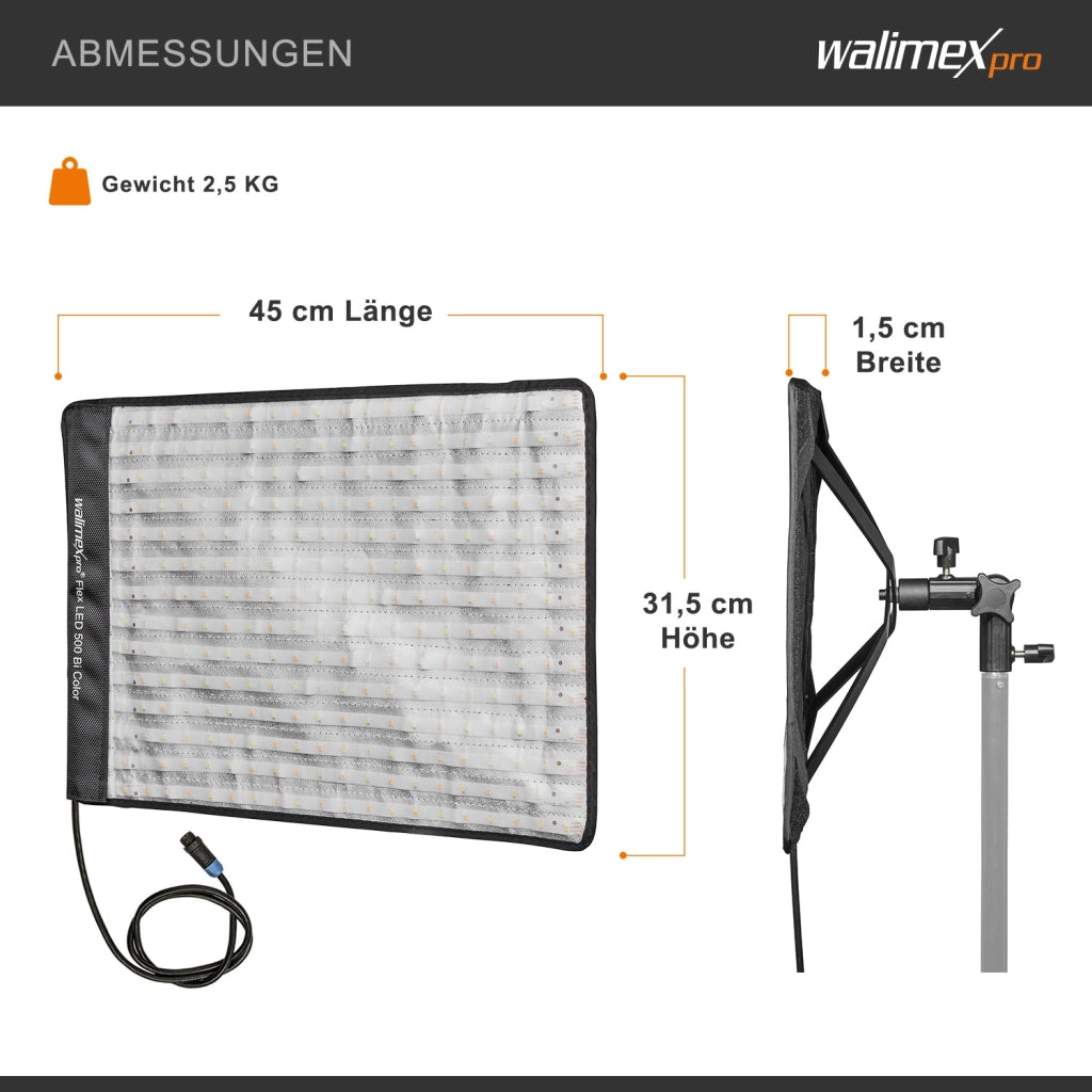 Flex LED 500 Pannello luminoso a LED bicolor, illuminatori LED per fotografia 50 W, luce fotografica flessibile e dimmerabile con display e slot per batteria ricaricabile