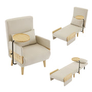 Poltrona convertibile 3 in 1 con schienale reclinabile a 6 posizioni; cuscino; vassoio girevole; in lino beige 88 Ã— 74.5 Ã— 66 cm