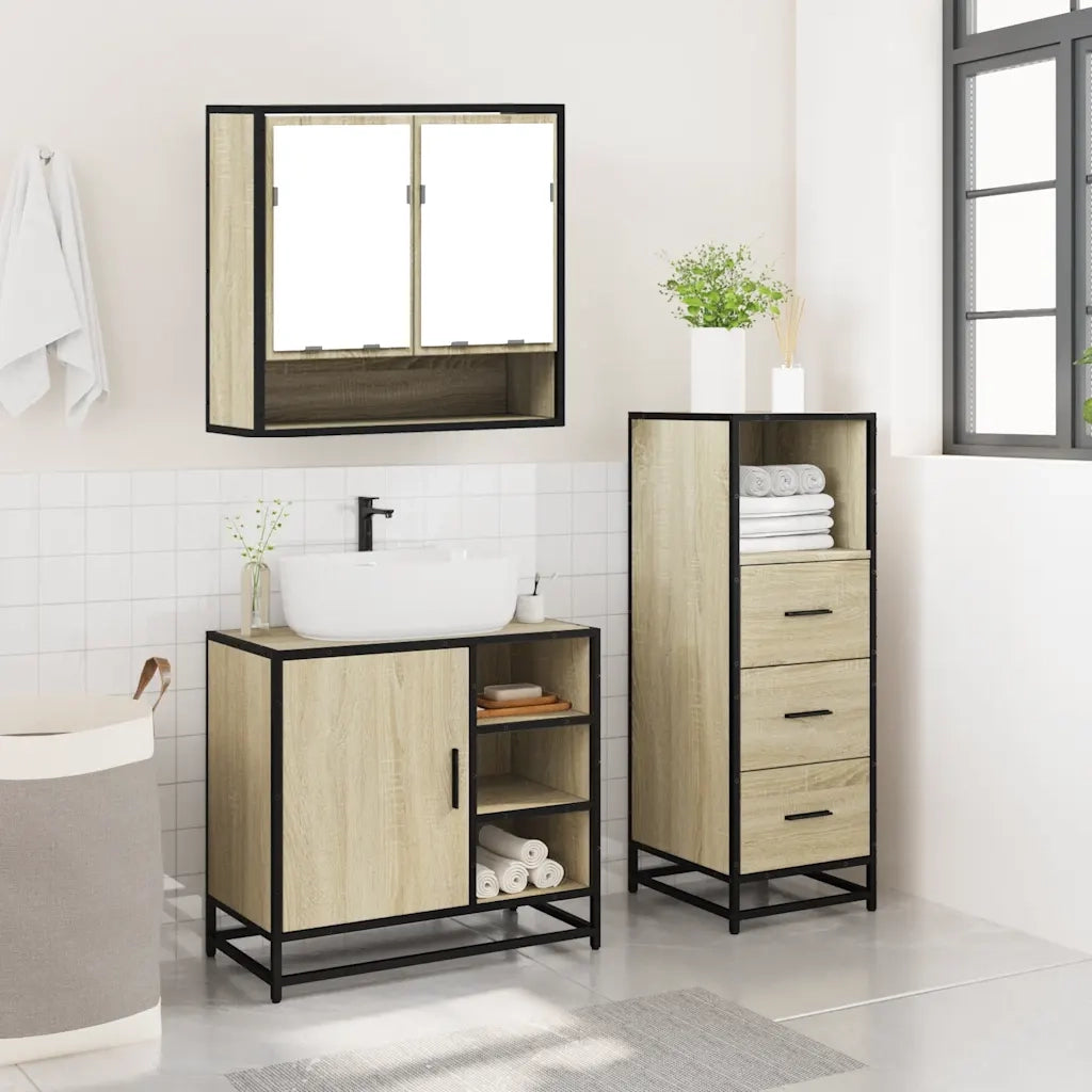 Set Mobili da Bagno 3 pz Rovere Sonoma in Legno Multistrato 3301056