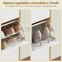 Scarpiera Slim Moderna con 3 Cassetti Ribaltabili per 24 Paia di Scarpe, 80x24x127 cm, Bianco