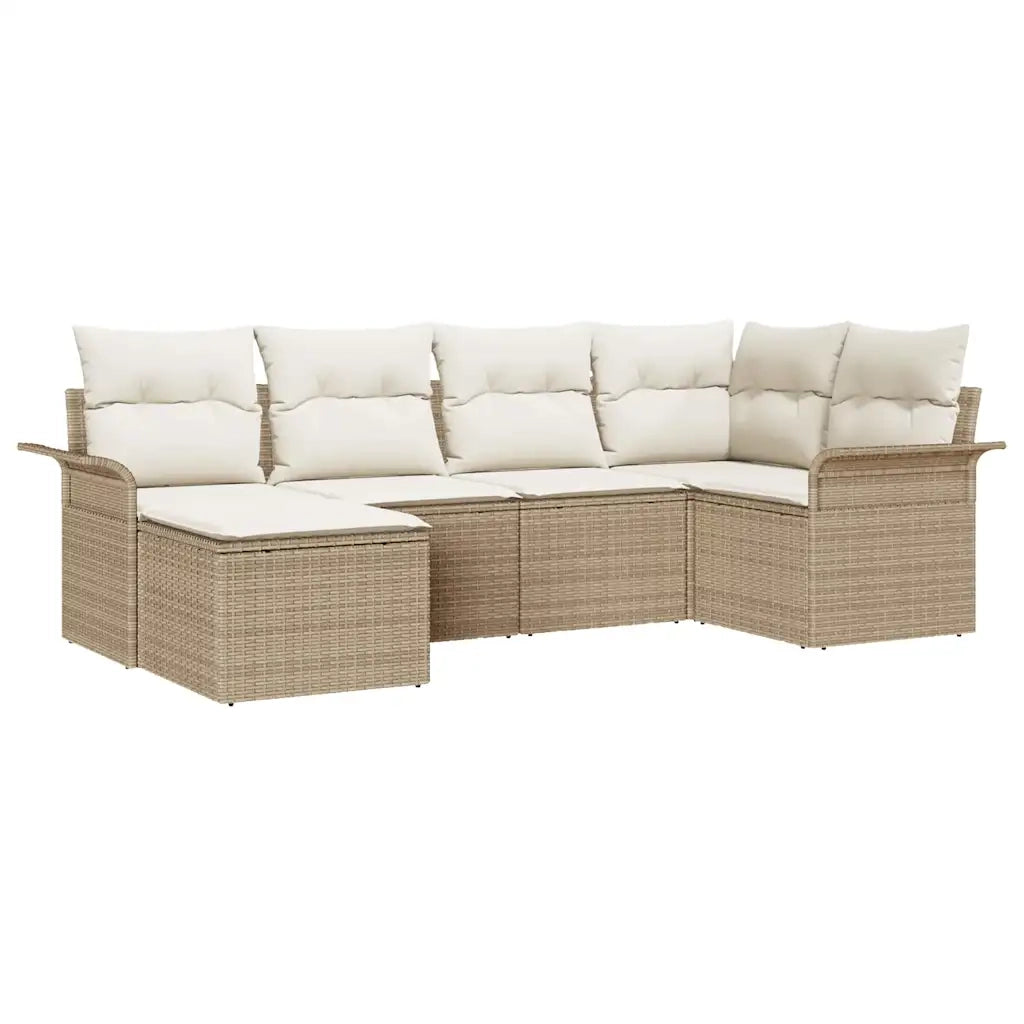Set Divano da Giardino con cuscino 6 pcs Beige polyrattan