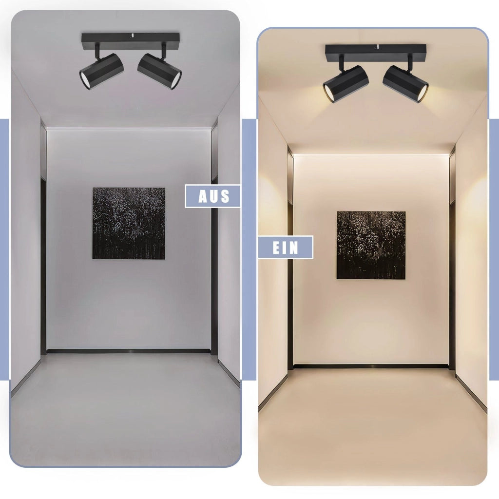 ZMH Faretto da soffitto neri retrò 2 teste GU10 girevoli 350° metallo max 25W senza lampadina
